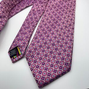 Resilio Men's Geometric Pattern Silk Blend Neck Tie Pink Blue